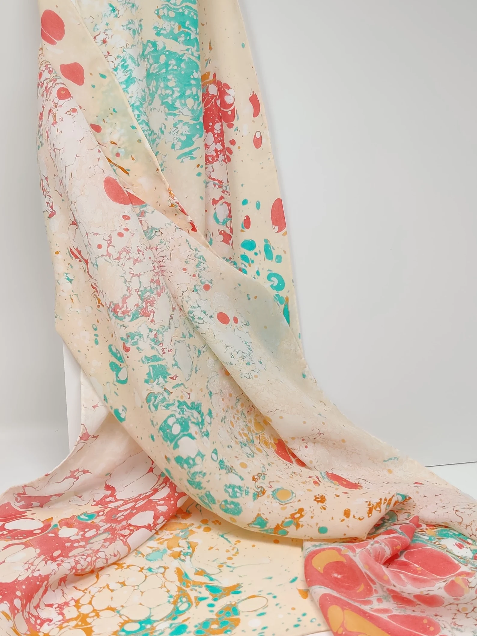 Hand Painted Silk Scarf - Orange Stone